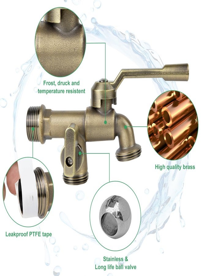 CNYGO Outside Water Faucet,Outdoor Wall Mounted Garden Double Faucets Two 3/4 inch Brass Ball Valves Water Tap Frost-Proof Outside Spigot Replacement with 2 Outlets for Home Balcony (Bronze 3/4" Male Inlet) - Image 3